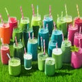 Painting grass of variety of smoothies