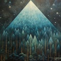 Blue Forests: Geometric Surrealism In Moody And Atmospheric Landscape Paintings