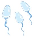 Painting of a group of blue sperms traveling upward, vector or color illustration