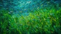 A painting of a group of fish swimming in the ocean. AI generative image.