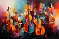 A painting of a group of musical instruments. Generative AI image. Royalty Free Stock Photo