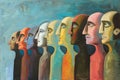 Painting of a Group of Peoples Heads. Generative AI.