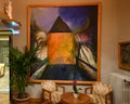 Painting and guest sitting area Belles Rives Hotel, Juan-les-Pins, France Royalty Free Stock Photo