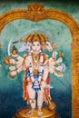 Painting of hanuman in hinduTemple,chennai, Tamil Nadu, South In