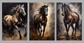 painting horse. for canvas wall decoration with black-on-white and brown paints