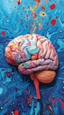 Painting of a Human Brain, Detailed Anatomy Revealed in Vivid Colors Royalty Free Stock Photo