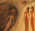 Painting illustration of ancient women on cave wall