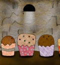 Painting illustration of muffins on cave wall background under a lamp Royalty Free Stock Photo