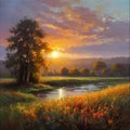 painting images of beautiful impressionist landscape.