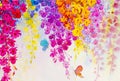 Painting imagination colorful of beauty orchid flowers with butterfly. Royalty Free Stock Photo