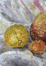 painting impressionism apples lemon pomegranate tangerines still life