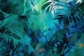A painting of a jungle with lots of green leaves. Generative AI image.
