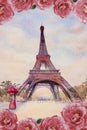 Painting landmarks Paris European city Royalty Free Stock Photo