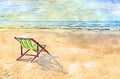 Painting landscape, Beautiful beach. Chairs on the sandy beach near the sea. Summer holiday and vacation concept