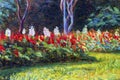 Painting landscape original oil color on canvas of Salvia flo