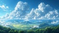 a painting of a landscape with mountains and clouds in the sky Royalty Free Stock Photo