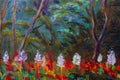 Painting landscape oil color on canvas of Salvia flowers. Royalty Free Stock Photo