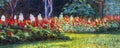 Painting landscape oil color on canvas of Salvia flowers. Royalty Free Stock Photo