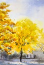 Painting landscape watercolor original colorful of golden tree Royalty Free Stock Photo