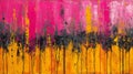 A painting of a large abstract piece with orange, yellow and black, AI