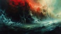 A painting of a large wave crashing into the ocean, AI Royalty Free Stock Photo