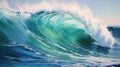 A painting of a large wave in the ocean Royalty Free Stock Photo