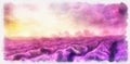 painting of lavender fields on canvas.Sunset landsapec Royalty Free Stock Photo