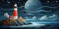 A painting of a lighthouse on a rocky island Royalty Free Stock Photo