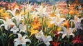 Vibrant Lily Flower Field Oil Painting