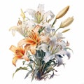 Hyperrealistic Watercolor Lily Bouquet On White Background