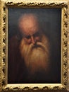 Painting located in the Uffizi museum in Florence, depicting the head tilted downwards of an elderly man with a long white beard.