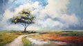 Expressive Landscape Painting: Tree And Dirt Road In The Countryside Royalty Free Stock Photo
