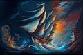 painting with lots of swirls of a sailboat image generative AI Royalty Free Stock Photo