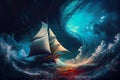 painting with lots of swirls of a sailboat in the sea image generative AI Royalty Free Stock Photo