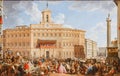 Painting The Lottery in Piazza Di Montecitorio, by Giovanni Paolo Panini, in National Gallery of London, United Kingdom