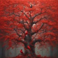 painting of a magnificent tree, illustration, Generative AI