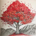 painting of a magnificent tree, illustration, Generative AI