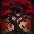 painting of a magnificent tree, illustration, Generative AI