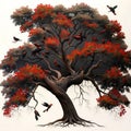 painting of a magnificent tree, illustration, Generative AI