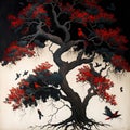 painting of a magnificent tree, illustration, Generative AI