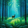 painting of majestic deer standing in the serenity of lush