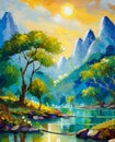 oil painting of beautiful nature Royalty Free Stock Photo