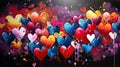 a painting with many colorful hearts and spray drops coming out of it Royalty Free Stock Photo