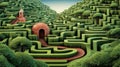 A painting of a maze with a path going through it, AI