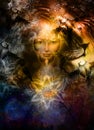 Painting mighty lion head, and mystic woman face Royalty Free Stock Photo