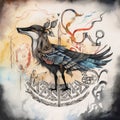 A painting of a mix of wolf and a bird, based on Scandinavian mythology . AI generative image.