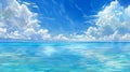 Painting of the Ocean With Clouds in the Sky Royalty Free Stock Photo