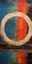 Abstract Rustic Americana Painting With Bright Blue Circle