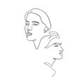 Painting one line young woman or girl portrait face