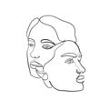 Painting one line young woman or girl portrait face Royalty Free Stock Photo